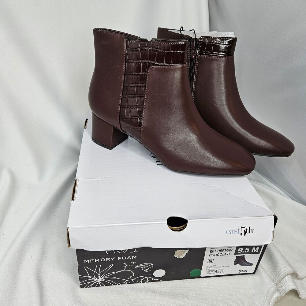 New Size 9.5 East 5th Brown Heeled Boots Booties EF Sherman Chocolate